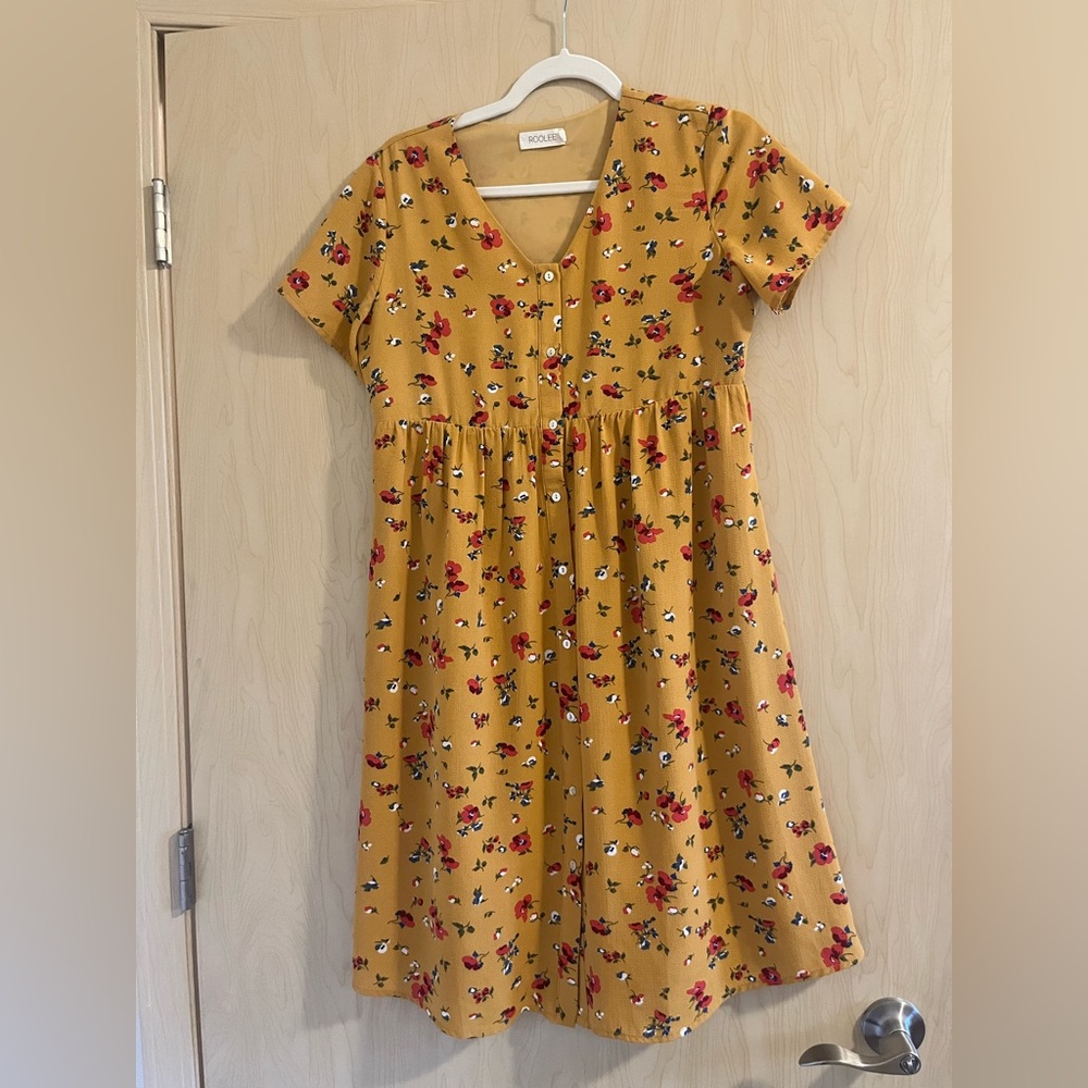 Roolee Mustard Floral Kids Dress
